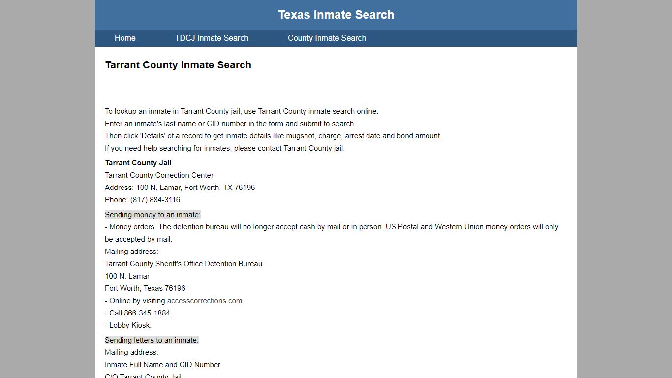 Tarrant County Jail Inmate Search